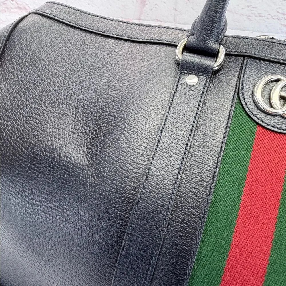 Gucci Navy Blue Savoy Web Stripe Duffle Travel Bag